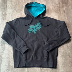 Y2K Fox Racing Spray Paint Hoodie Mens Large Black Blue